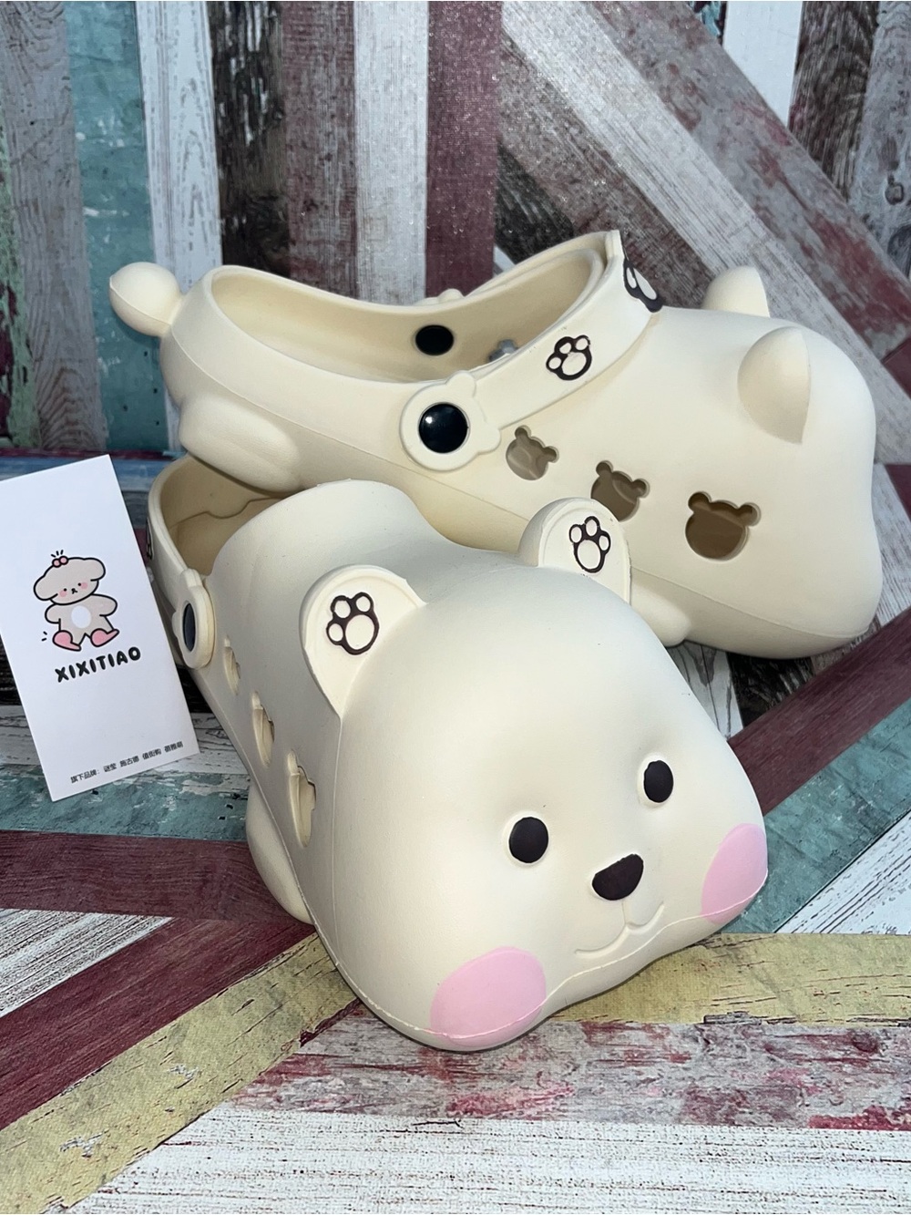 Kawaii EVA Anti-chaf Bear Crogs Slippers NEW Cream Women’s Y2K SZ 7.5-8